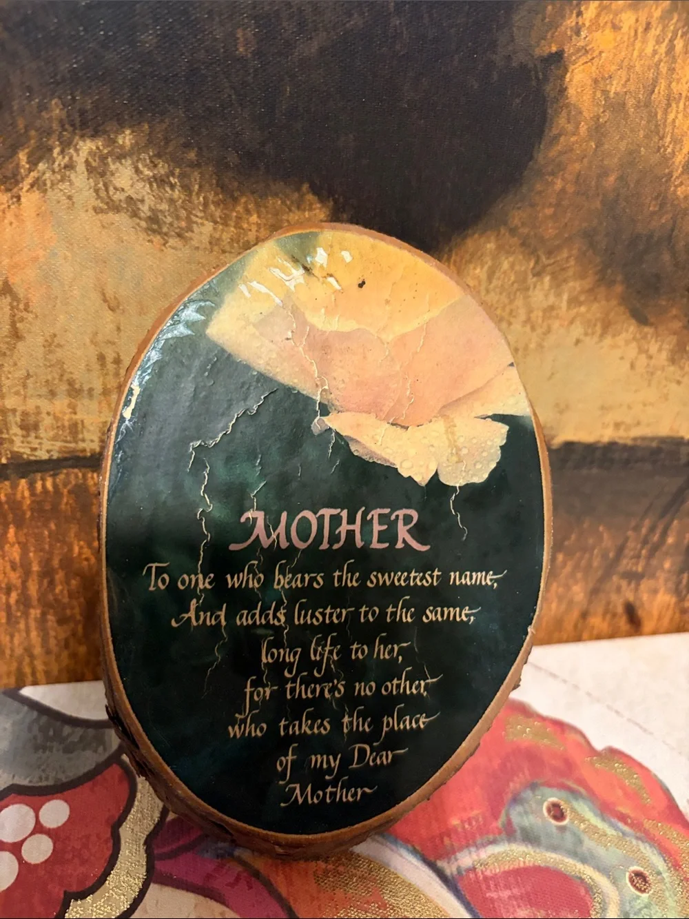 Sentimental 'Mother' Oval Wooden Wall Plaque in Dark Green and Gold